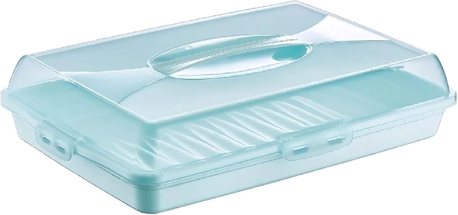 Rectangle Cake Box Clear Portable Plastic Containers with Lockable Lid & Easy-Grip Handle, 45 x 10cm, Ideal for Cakes, Pies, Cookies & Desserts Storage
