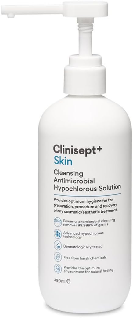 Clinisept Skin 490ml - High-Purity Hypochlorous Acid Skin Cleanser with Pump - Professional In-Clinic Skin Prep Solution for Pre and Post-Treatment Hygiene - Alcohol-Free for Sensitive Skin Care