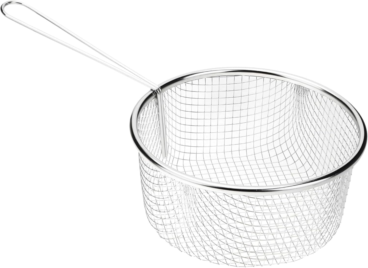 Chip Frying Basket Extra Deep Stainless Steel | Fits 18cm (7'') Pans | Safe & Durable Design | Long Handle for Easy Use, Ideal for French Fries, Straining, and Deep Frying - Silver